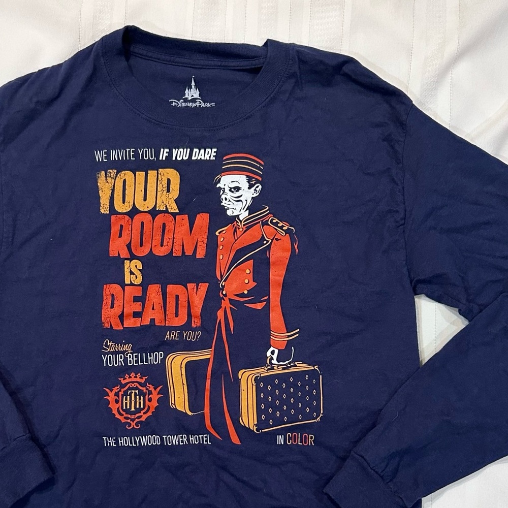 Walt Disney Tower of Terror t-shirt long sleeve navy blue men’s medium cotton